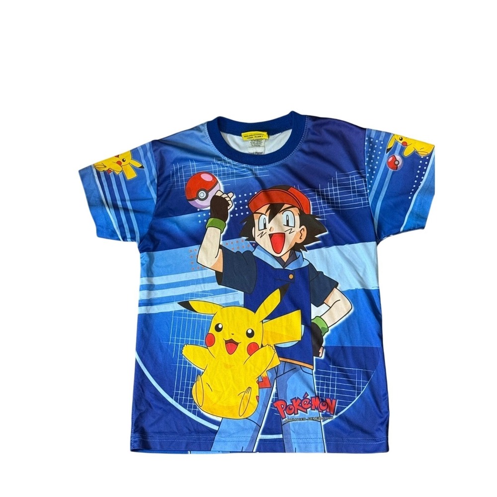 VTG '97 Pokemon Ash & Pikachu Graphic T-Shirt‎ Nintendo Cool Planet Blue Kids L